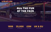 Fun at the Fair website homepage, with a photo of fairground rides lit up at dusk behind the headline and a browse-the-rides button