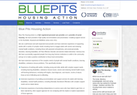 The Blue Pits homepage, showing a simple blue theme with mostly text and a prominent Care Quality Commission "Good" rating.